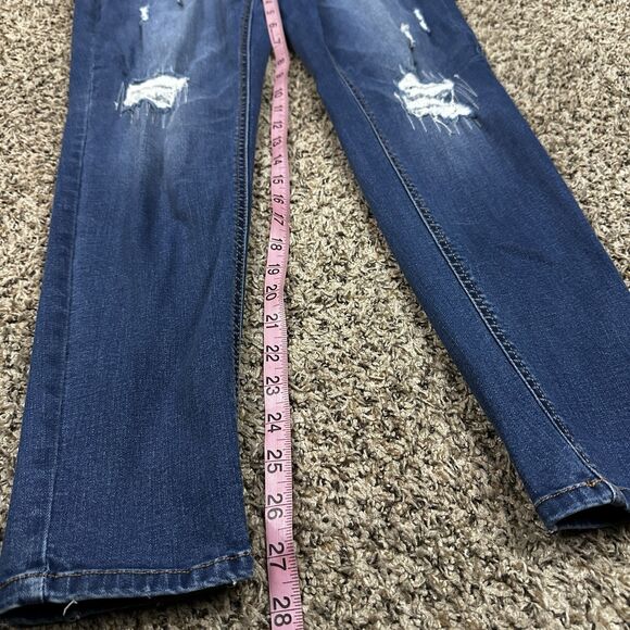 Wax Jean Women's Plus Sz 14 Denim Blue Distressed Dark High Rise Skinny Jeans - Picture 14 of 15
